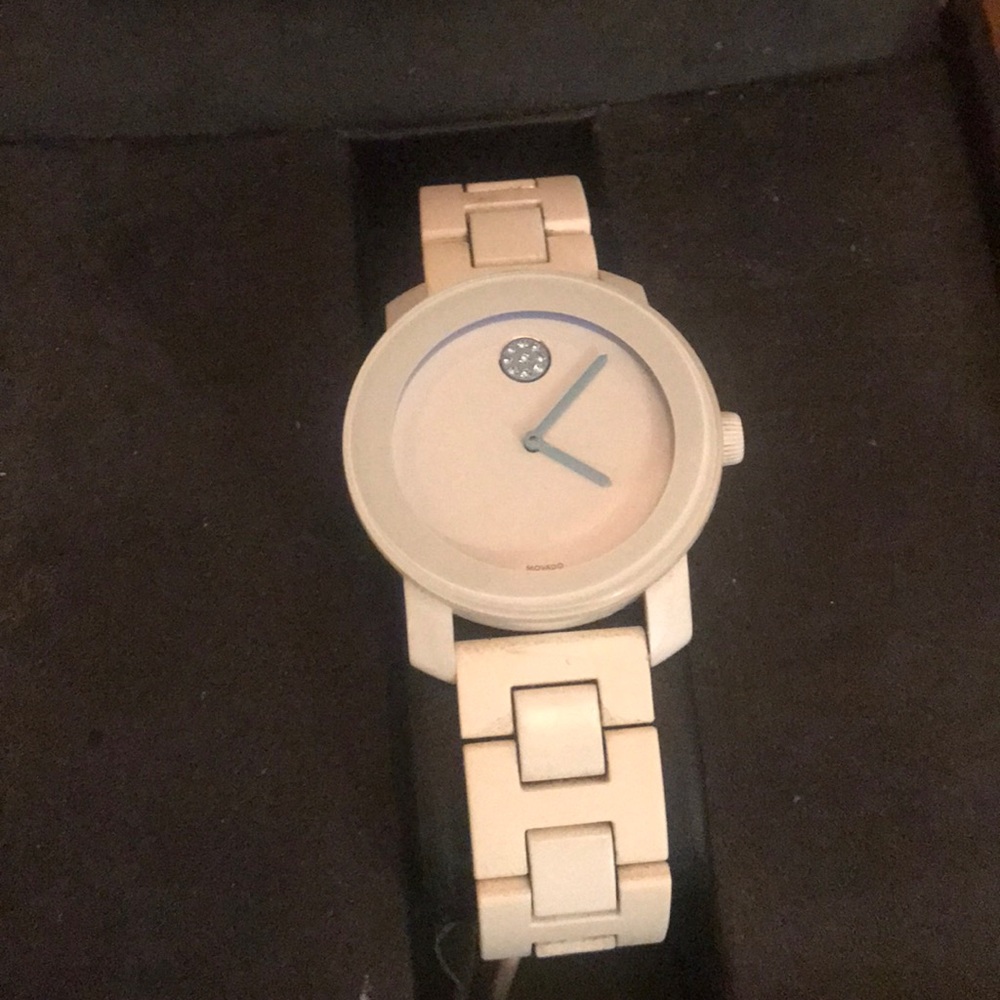 White + sky blue crystal Movado Bold watch